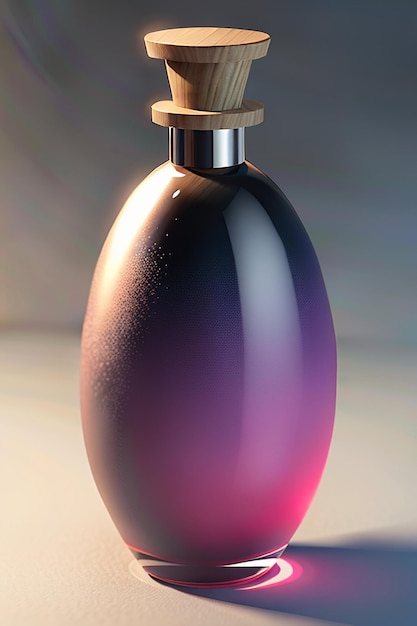 Il liquido rosa viola nella bottiglia di vetro è cristallino e bello alla luce