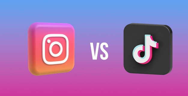 Il logo di Instagram e il logo di TikTok realizzati in 3D