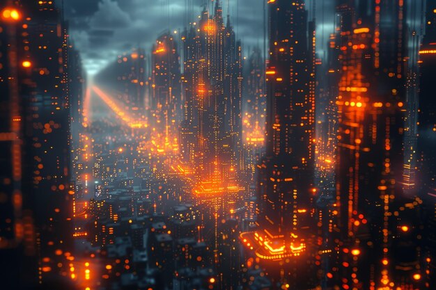 Il luccicante paesaggio urbano futuristico di notte