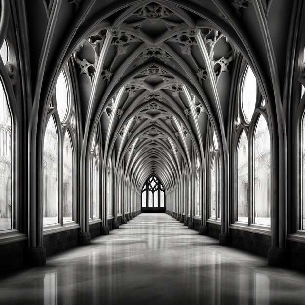 Il maestoso arco della cattedrale gotica in cromo un altro capolavoro in bianco e nero con eleganti contrasti