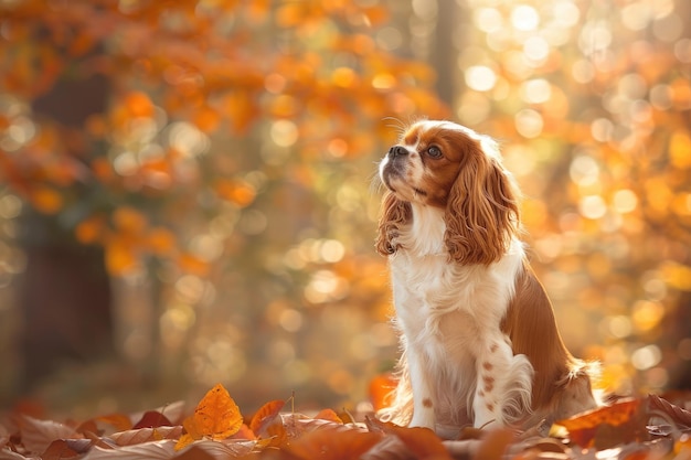 Il maestoso Cavalier King Charles Spaniel seduto con grazia