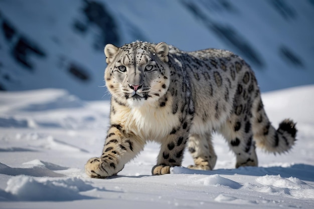 Il maestoso leopardo delle nevi in un paesaggio invernale