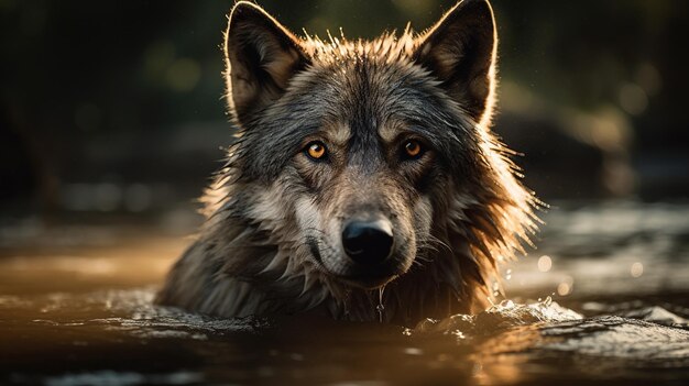 Il maestoso lupo nuota con grazia attraverso il fiume Un momento di selvaggia bellezza acquatica