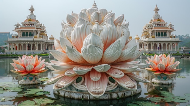 Il maestoso tempio del loto con stagni di acqua riflettente e pagode tradizionali