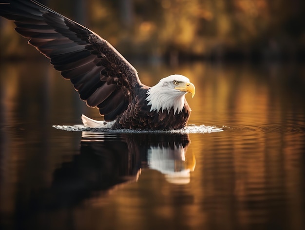 Il maestoso volo dell'aquila calva sul lago