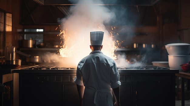 Il maestro chef crea magie culinarie nella cucina del ristorante Generative AI