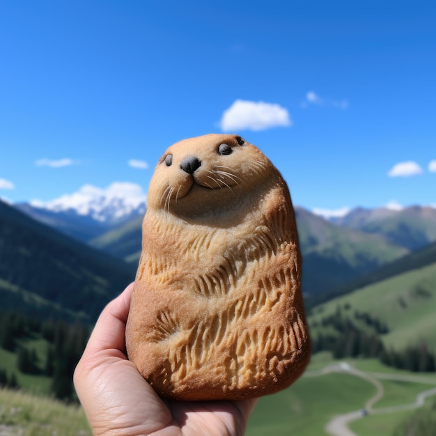 Il Magico Incontro Un impasto di pane a forma di marmotta in mezzo alla natura selvaggia