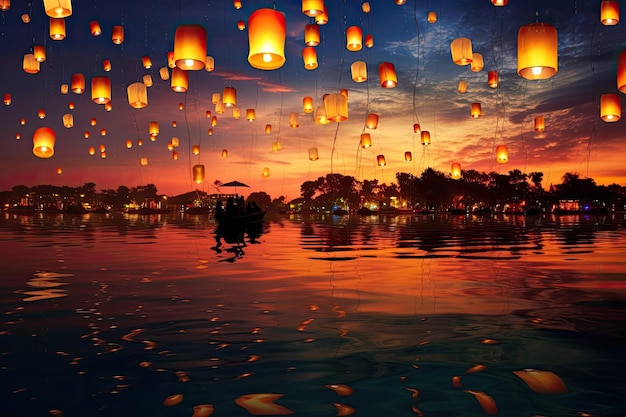 Il magico panorama del Festival delle lanterne galleggianti cattura la bellezza di un festival delle lanterne galleggianti