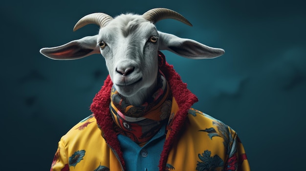 Il maglione colorato della capra un surrealismo fotorealistico in un'audace fotografia di moda