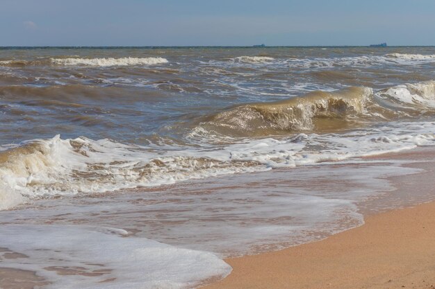 Il Mar Nero con tempo soleggiato Navigare sulla spiaggia con onde sabbiose