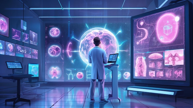 Il medico che lavora sul suo computer portatile diagnostica con la tecnologia AI Generative AI