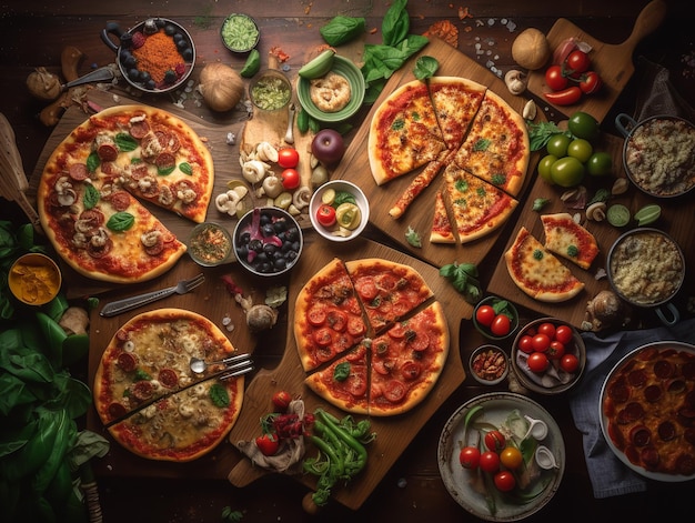 Il meraviglioso mosaico di un buffet di pizza