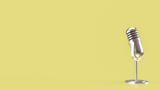 Il microfono vintage su sfondo giallo Rendering 3D