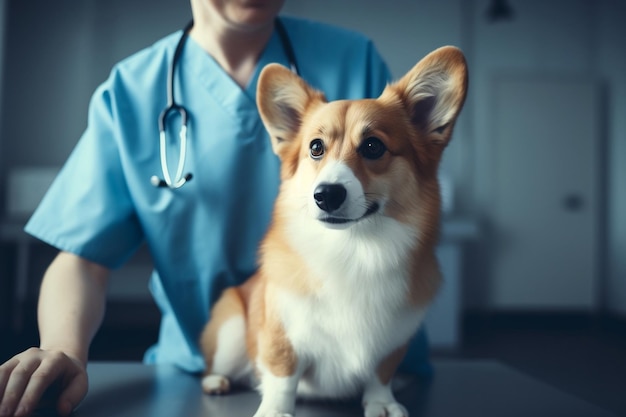 Il miglior amico dell'uomo, il veterinario, valuta la condizione di un cane.