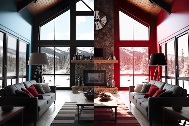 Il miglior design degli interni di un lodge con una splendida vista Ai Generated