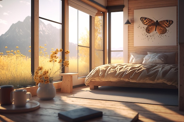 Il miglior design degli interni di un lodge con una splendida vista Ai Generated