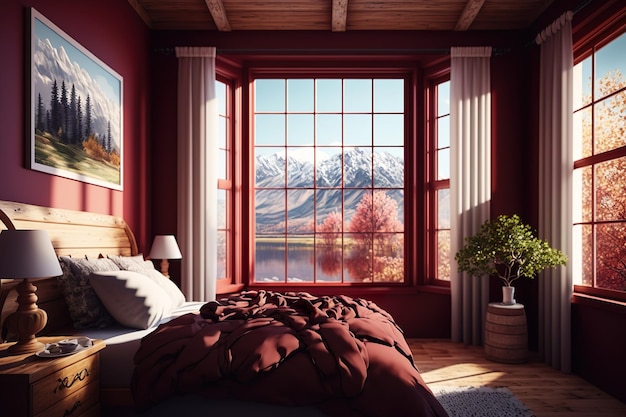 Il miglior design degli interni di un lodge con una splendida vista Ai Generated