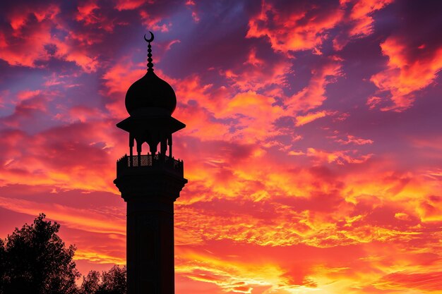 Il minareto della moschea in un crepuscolo vibrante