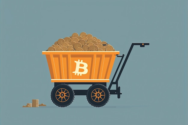 Il mio carrello pieno di bitcoin con sfondo. Illustrazione digitale AI