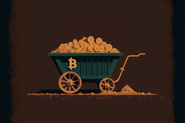 Il mio carrello pieno di bitcoin con sfondo. Illustrazione digitale AI