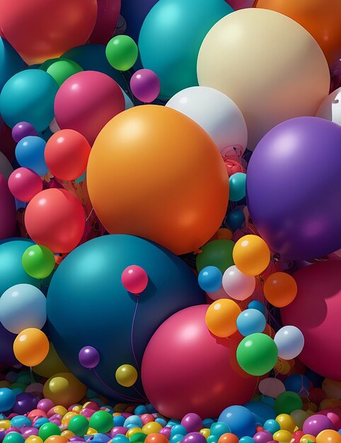 il miscuglio di palloncini grandi, piccoli e piccoli color arcobaleno un mucchio di colori sfumati generativi ai