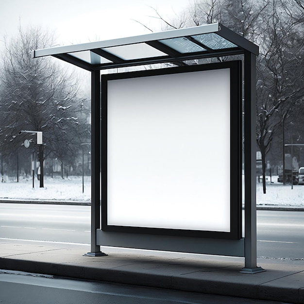 Il mockup di una scatola luminosa pubblicitaria vuota viene visualizzato sulla fermata dell'autobus senza alcun testo Ai generativo