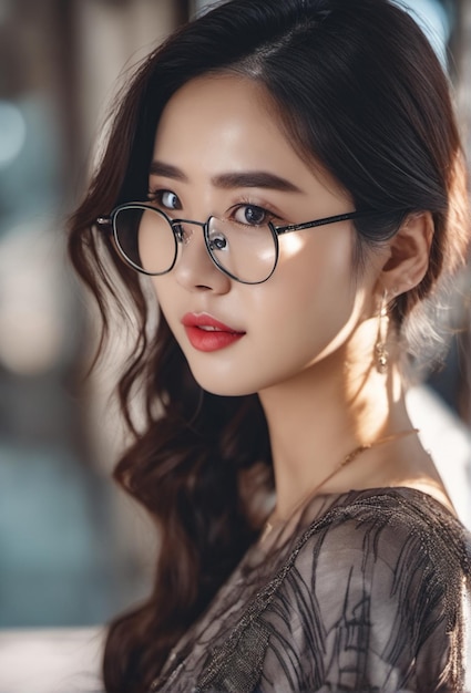 Il modello asiatico carino e di bellezza usa gli occhiali