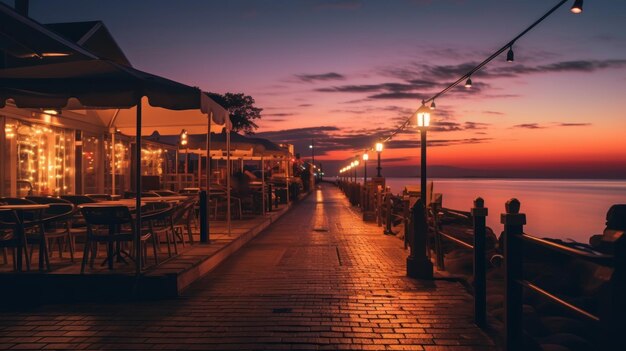 Il molo al tramonto è una destinazione popolare per i turisti.