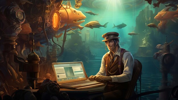 Il mondo delle avventure dello steampunk lo scienziato steampunk