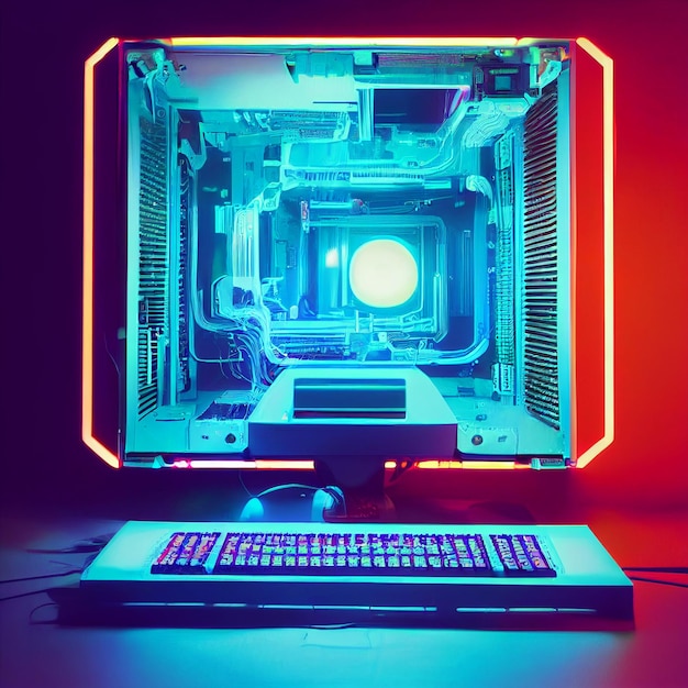 Il monitor di un computer con uno schermo luminoso che dice "sono un computer"