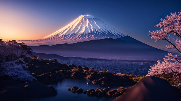 Il monte Fuji e i fiori di ciliegio in primavera