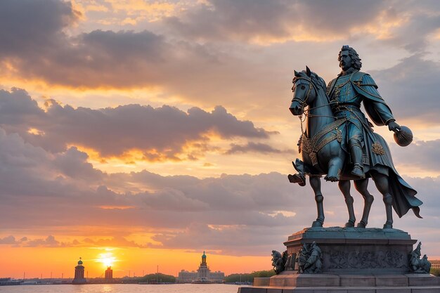 Il monumento a Pietro il Grande a San Pietroburgo al tramonto