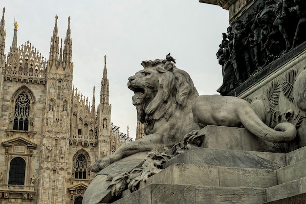 Il monumento del leone è davanti al Duomo di Milano