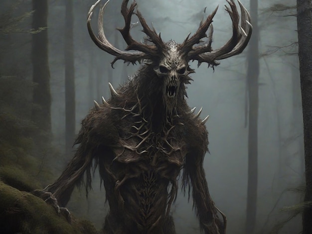 Il mostro mitico del Wendigoo nella foresta illustrazione