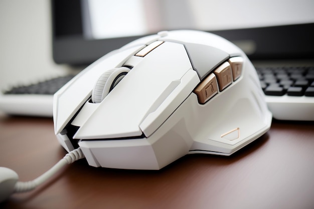 Il mouse del computer bianco Il mouse del giocatore bianco è un po 'più grande per occupare tutto lo spazio nella mano ha diversi pulsanti per renderlo molto più facile nei giochi d'azione e nelle diverse impostazioni