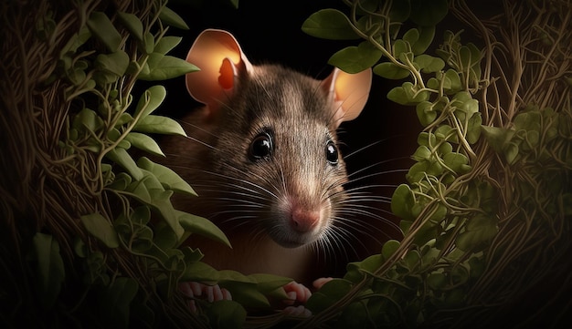 Il mouse si nasconde dietro l'immagine della foglia Arte generata da Ai