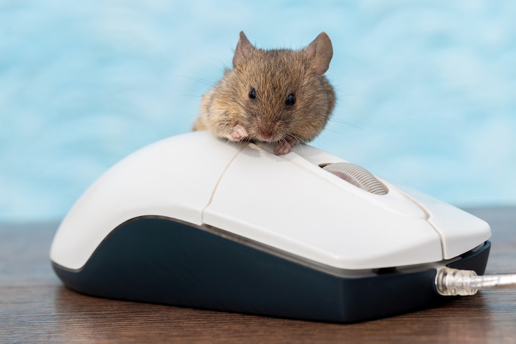 Foto il mouse si trova su un mouse del computer. lavorare in ufficio al computer