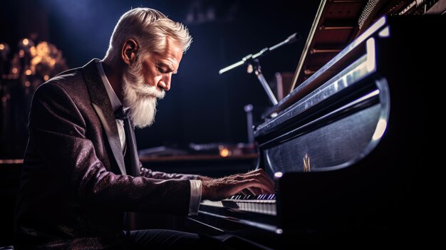 Il musicista senior suona il pianoforte.