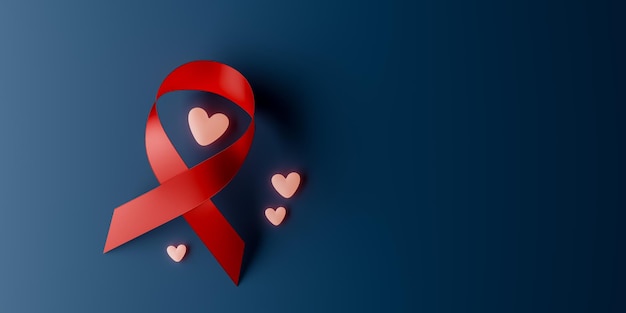 Il nastro rosso della Giornata Mondiale del Cancro e lo sfondo a forma di cuore che augura una rapida guarigione