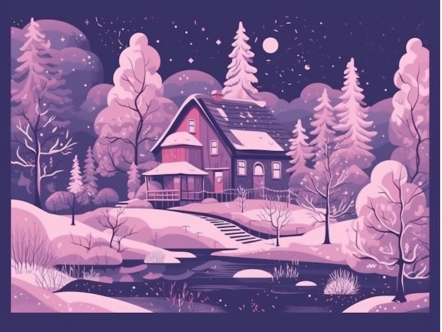 Il negozio della casa innevata prima del nuovo anno Inverno Illustrazione di alta qualità generata dall'AI