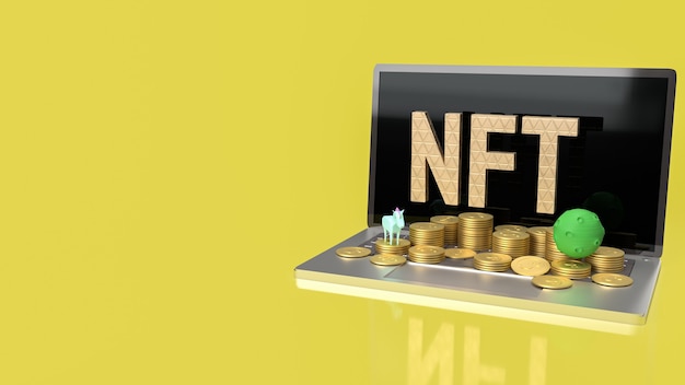 Il nft o token non fungibile per il rendering 3d di concetto di arte e tecnologia