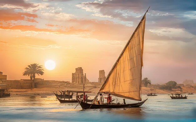 Il Nilo e le barche al tramonto ad Assuan