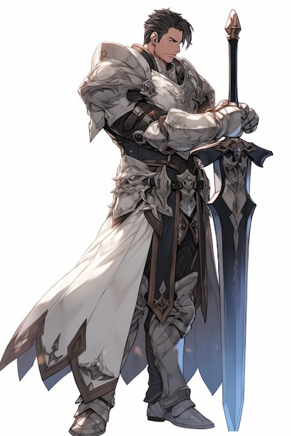 Il Noble Blade Master HighResolution Full Body Character Art di un paladino umano abbronzato di mezza età