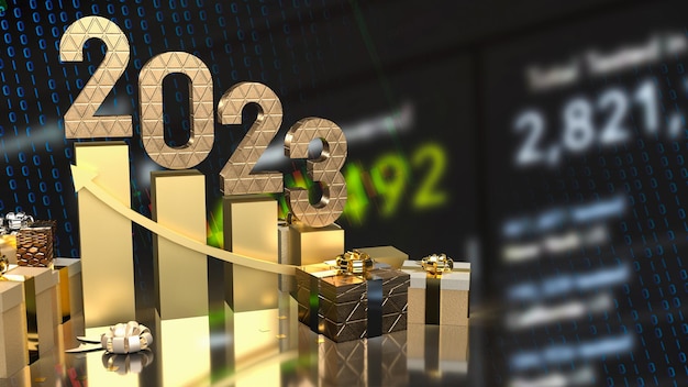 Il numero d'oro 2023 per il rendering 3d del concetto di capodanno o celebrazione