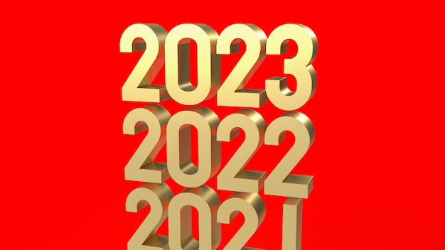 Il numero d'oro 2023 su sfondo rosso rendering 3d