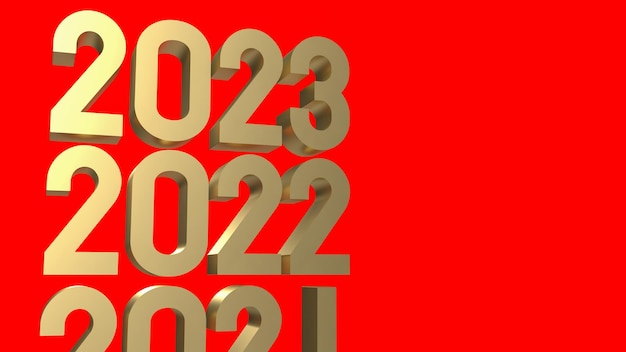 Il numero d'oro 2023 su sfondo rosso rendering 3d
