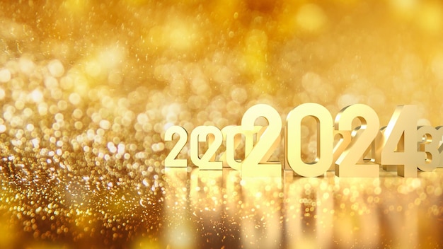 Il numero d'oro 2024 su Bokeh Background per il rendering 3d del contenuto dell'anno