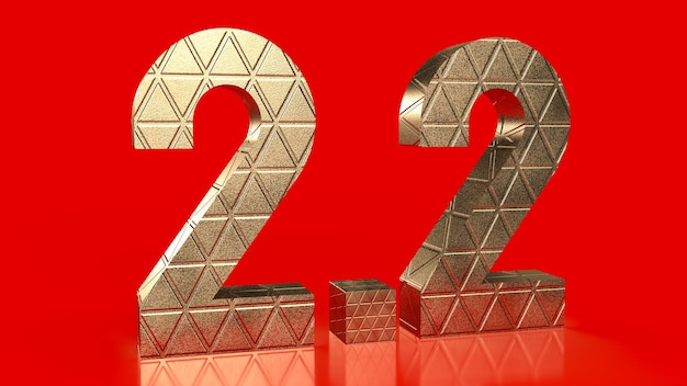 Il numero d'oro 22 su sfondo rosso per la vendita o il concetto di promozione rendering 3d