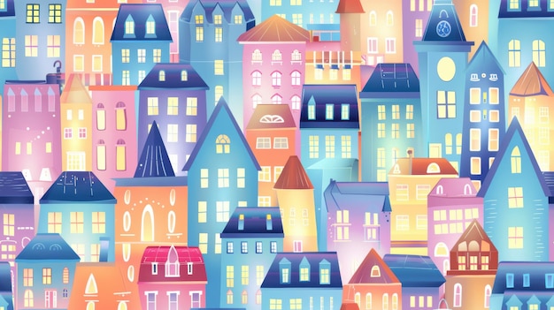 Il paesaggio urbano colorato con gli edifici pastello crea un'atmosfera urbana vivace e vibrante Il design allegro è accattivante