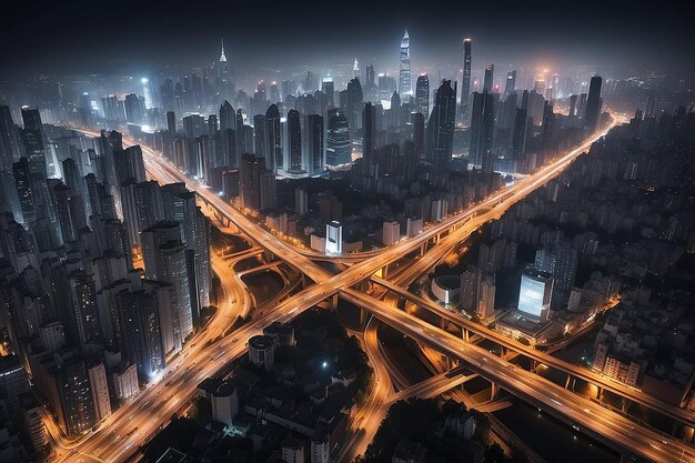 Il paesaggio urbano di notte e attraverso il traffico cittadino